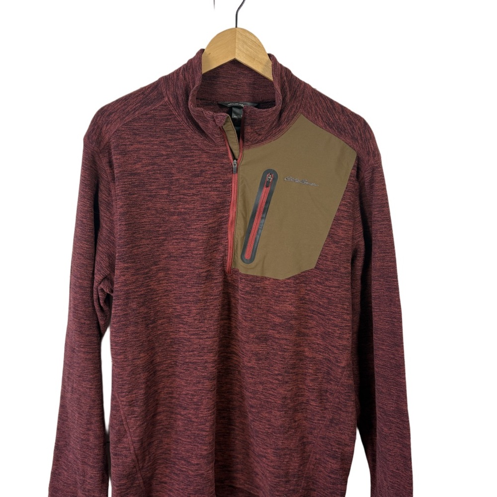 Eddie Bauer Red Quarter-Zip Pullover Men’s M – Fleece Knit w/ Zip Chest Pocket